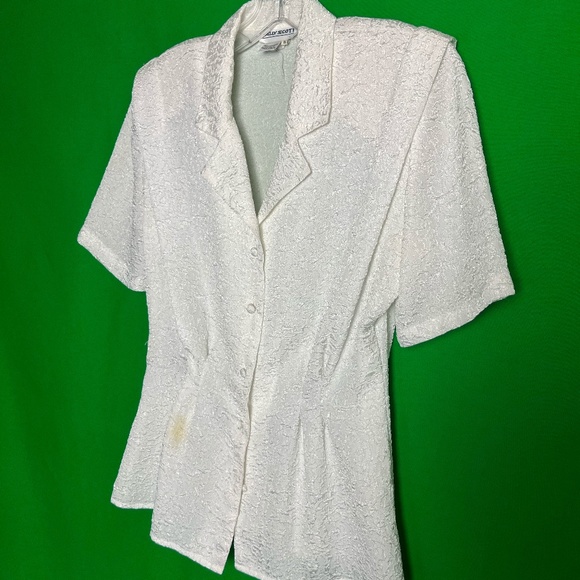 VINTAGE!!! Cinched White and Lace Short Sleeve Blazer Top! ONE OF ONE! - Picture 2 of 16